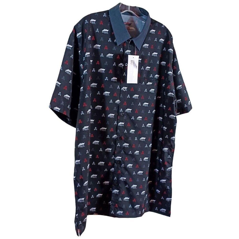 NWT Buckeye Cruise for Cancer Black Beach Skull Coastal Button Up Shirt Mens XL - Picture 2 of 9